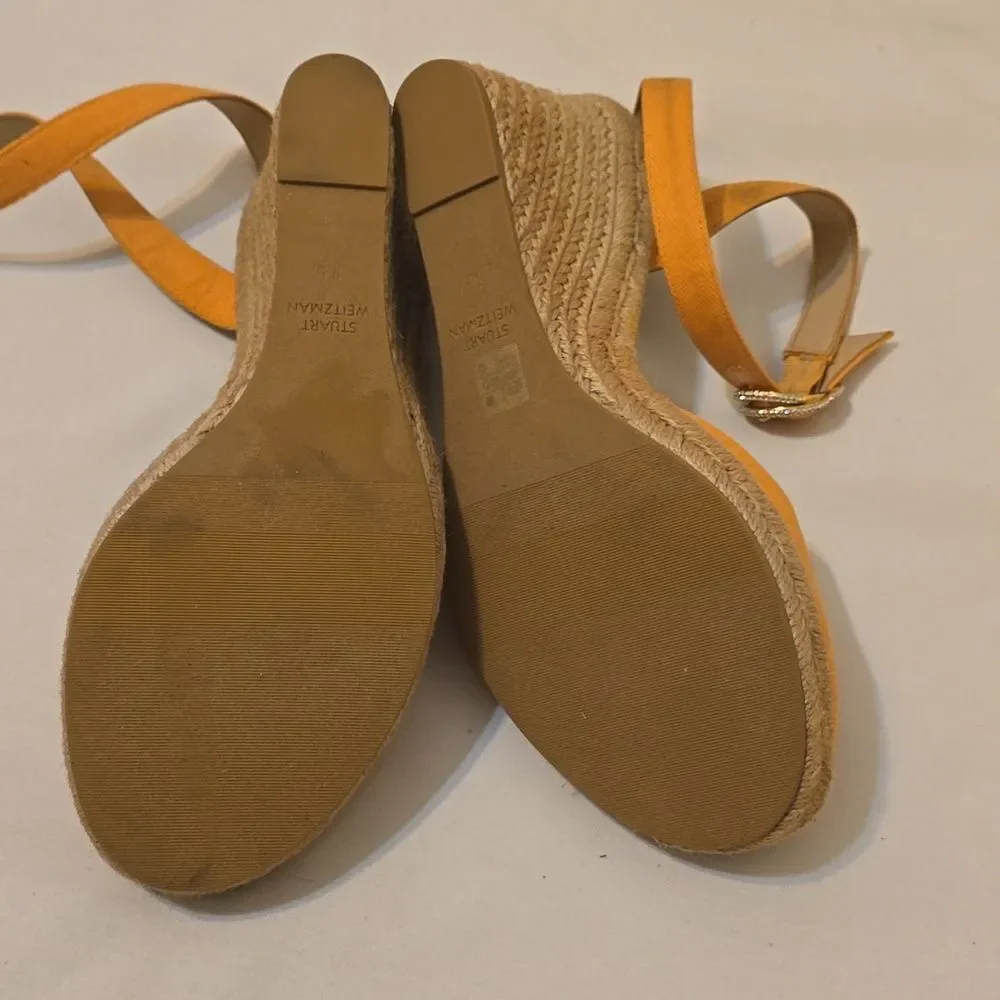 Stuart Weitzman Women’s Orange Espadrille Platform Wedge Sandal Size 8.5‎